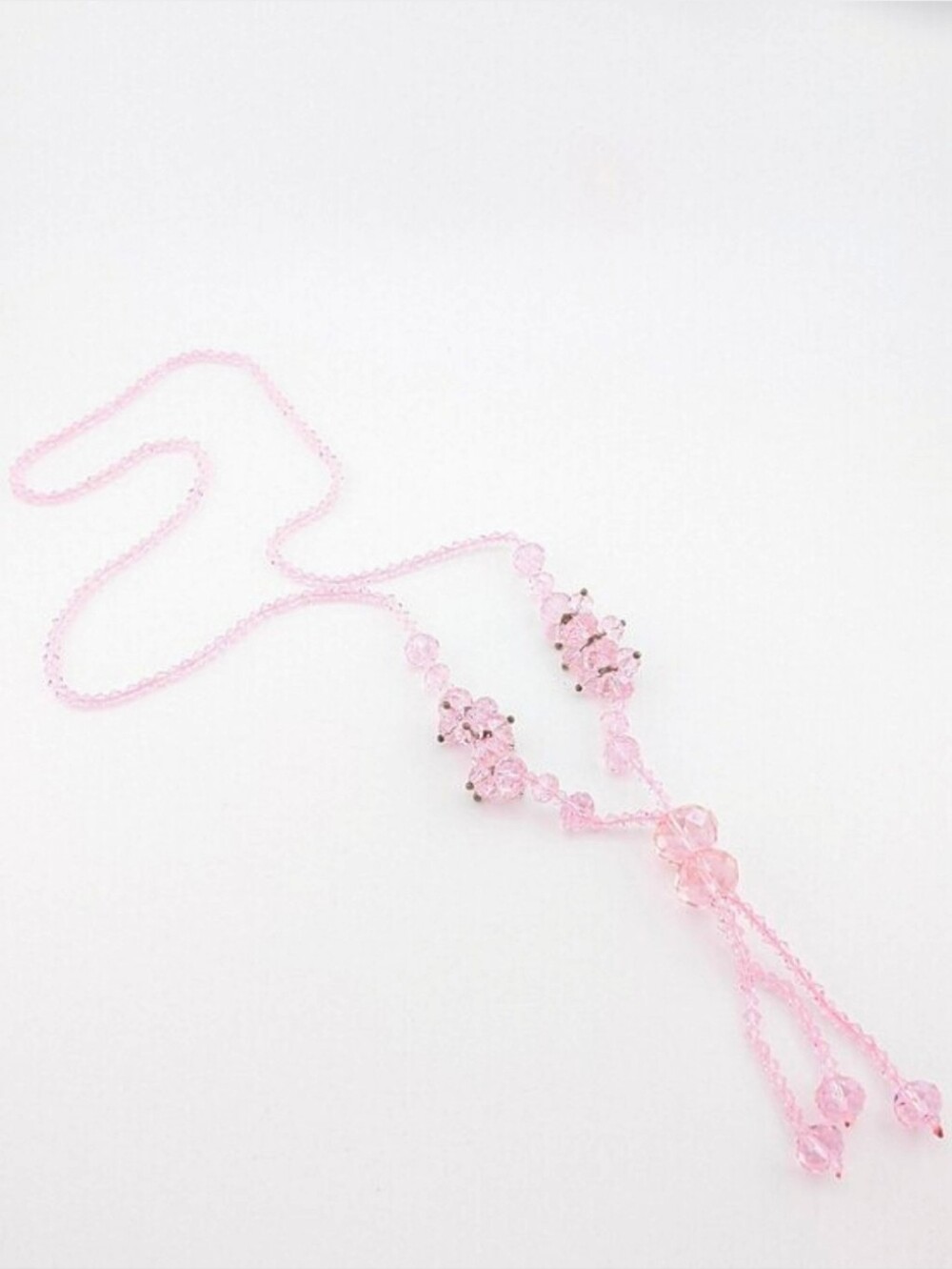 VTG Lariat Pink Faceted Dainty Crystal Necklace